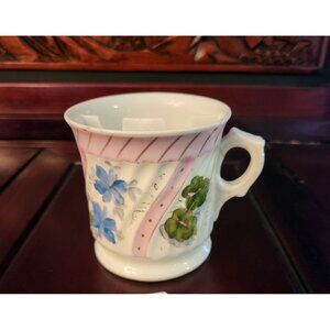 Antique Victorian Shaving Scuttle Mug with Hand-Painted Floral Design Farmhouse